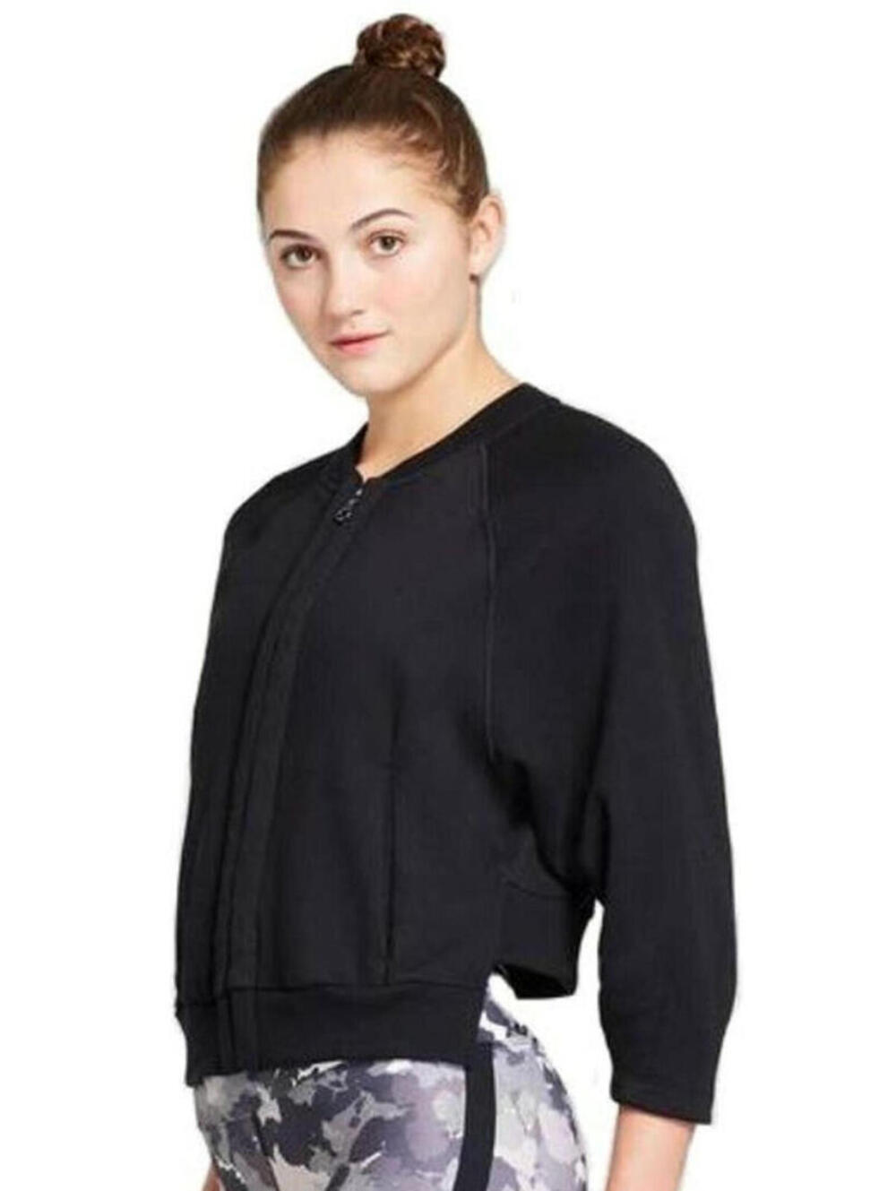 NEW JoyLab Women's Black Cozy Fleece Zip-Front Jacket Long Sleeve High-Low L